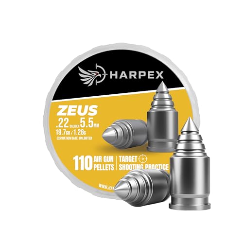 Harpex Zeus .22 Cal Airgun Pellets – 19.7 Grain Pointed Design – High Accuracy – Premium Lead Pellets for Target Shooting, Consistent Performance – Reliable Quality (110 Count)