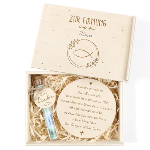 Geldgeschenk zur Firmung aus Holz Firmungsgeschenke Box Geldgeschenke Verpackung mit Reagenzglas & Gravur Holzschilder Firmung Geschenke für Mädchen und Jungen Geschenkbox Erinnerungskiste
