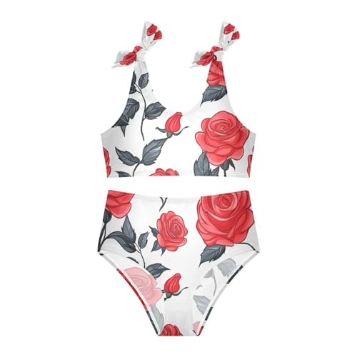 KLL Floral Pattern Red Roses Girls' Two Pieces Bikini Sets Beach Swimsuits Swimwear Adjustable Shoulder Strap3