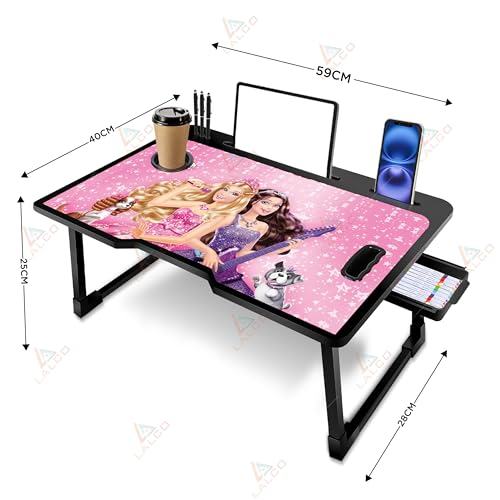 Laptop Table Premium Foldable Wooden Mini Laptop Table for Bed, Study Table with Drawer, Tablet/Mobile Holder for Kids & Adults ~~ (COTTED ~BARRBII) 2 410ZVT6mQuL