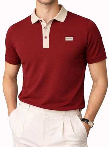 Image of Veirdo Men's Polo T-Shirt Regular Fit, Half Sleeve Contrast Collar Tee, Solid Color Summer Wear, Comfortable Travel, Casual & Office Styling (Sizes S-2XL)