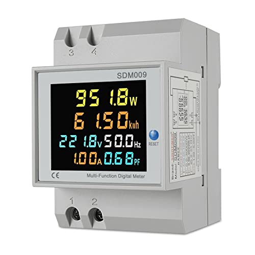 Teklemon Compteur d'Énergie Monophasé, Compteur d'Électrique Numérique Avec Écran LCD Couleur AC 40-300V 100A Compteur Electrique 1 Phasé Wattmètre Rail DIN Mètre Watt KWh Voltmètre Ampèremètre