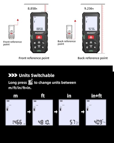 Image of 100m Digital Laser Distance Meter MiLESEEY with Electronic Angle Sensor, ±2mm Accuracy, Auto Level & Height Measurement, Area /Volume /Pythagoras Modes, Backlit LCD, IP54, Battery Included