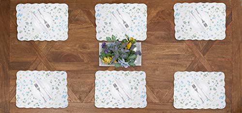 Image of Olivia Vintage Blue & White Flowers 100% Cotton Set Placemats 13 inch x 19 inch