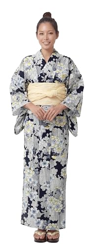 Dita Womens New Separate Yukata Set with Easy Wearing Top Wrap Skirt and Pleated Heko Obi Belt (Japanese Casual Kimono) (16700210 onesize)