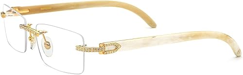 Miniatura 5 de HEPIDEM 100% Really Buffalo Horn - Lentes hechos a mano con diamantes sin montura 0015 (blanco diamante, 53), Diamante blanco
