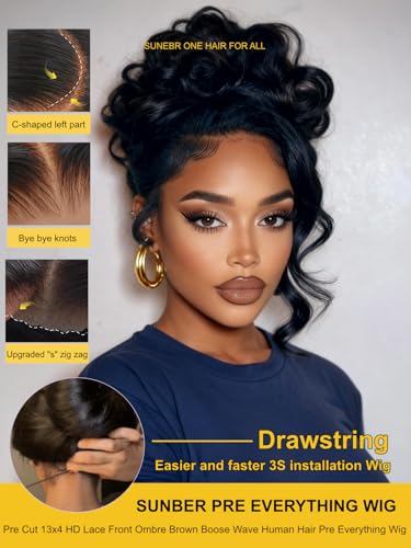 Image of 13x4 HD Lace Front Body Wave Glueless Wigs with Feathered Layer Left Side Part 200% Density Wig Drawstring Pre Cut Pre Plucked Pre Bleached Knots 20Inch