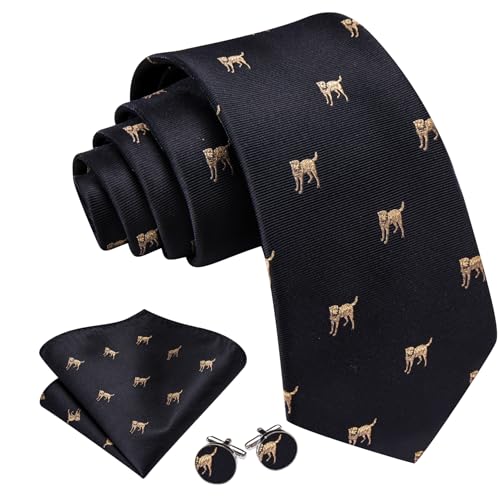 Image of Barry.Wang Man Tie Sets Skull Ties Animal Extra Long Necktie Silk Woven Handkerchief Cufflinks Festival Party Gift