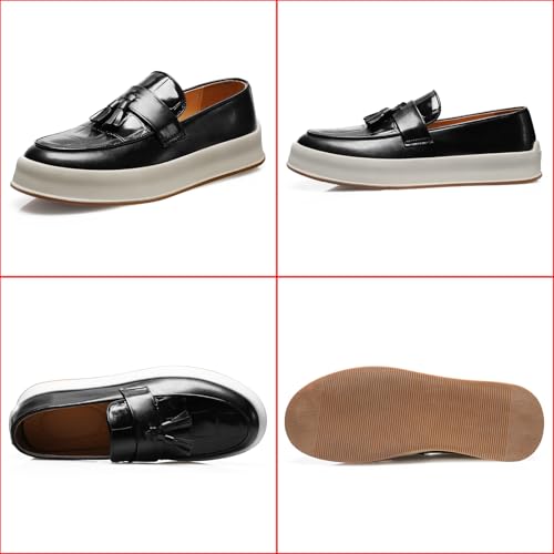 Men's Plaid Leather Slip On Tassel Loafers Round Toe Low Top Non-Slip Fashion Sneaker Lightweight Comfortable Business Casual Dress Shoes for Office Party2