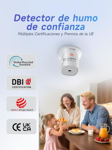 Detector de humo compacto Heiman para la seguridad del hogar familiar con batería de 10 años, 3 uds 4
