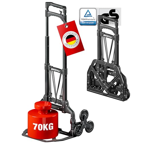 ATHLON TOOLS Treppensteiger Sackkarre klappbar TÜV geprüft – Profi Treppensackkarre aus Aluminium leicht - Extra Langer Griff 110cm & Ladefläche mit Anti Rutsch Pads - Transporthilfe für Treppen