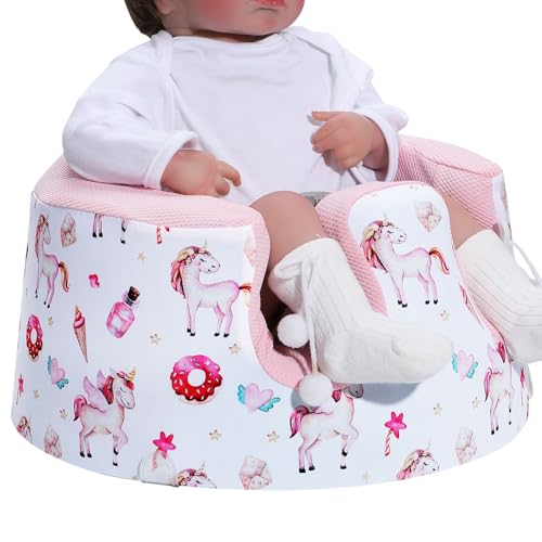 Image of BOMOLOUR Seat Cover Compatible with Bumbo Seat & Nuby Seat, Soft Breathable Mesh Fabric for Summer, Anti-Slip, Cover Only - Pink Unicorn