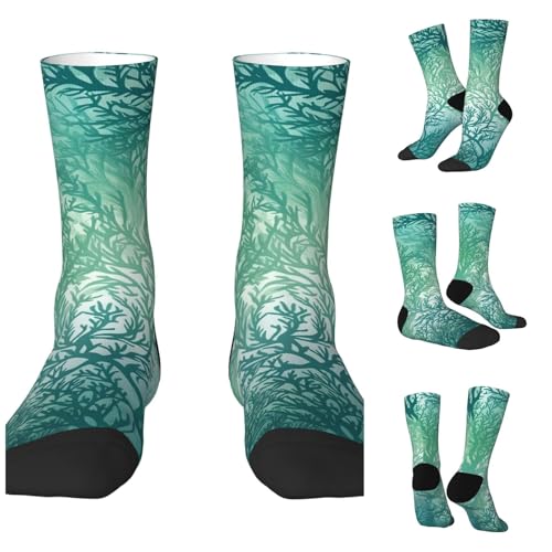 LZQPOEAS Green Sea Blue Seaweed Athletic Socks Unisex Cushioned Crew Socks Hiking Running Calf Sock Soft Above Ankle Sock