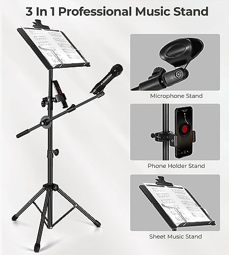 Image of Lightwish - Black Metal Sheet Portable Adjustable Music Stand Music Holder Folding Foldable
