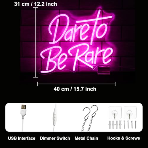 Image of Dare To Be Rare Neon LED Sign Pink Letter Light for Bedroom Decor Girl Gift