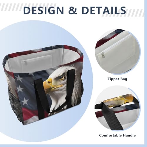 American Flag Bald Eagle Large Beach Bag Waterproof Beach Tote Bags for Women Travel Gym Pool4
