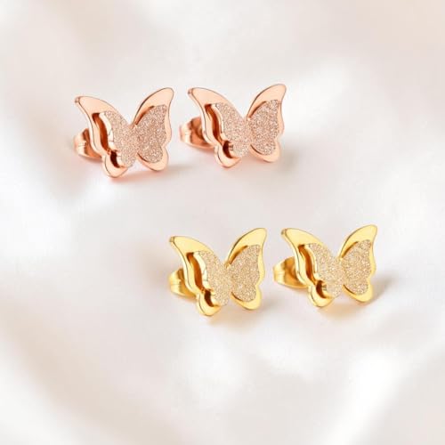 Image of Nilu's Collection Charming Dual Butterfly Classic Stud Earrings For Girls and Women | Anti-Tarnish | Anti- Allergy