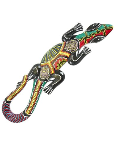 Coco Papaya Lézard multicolore en bois peint à la main 50cm - décoration murale