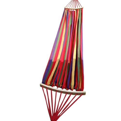 PENIKOKO Hamac Suspendu Extérieur Anti-basculement Personne, Toile de Parachute Rouge à Rayures, Dimensions 190 X 100 Cm Double Bâton en Bois Incurvé 40...
