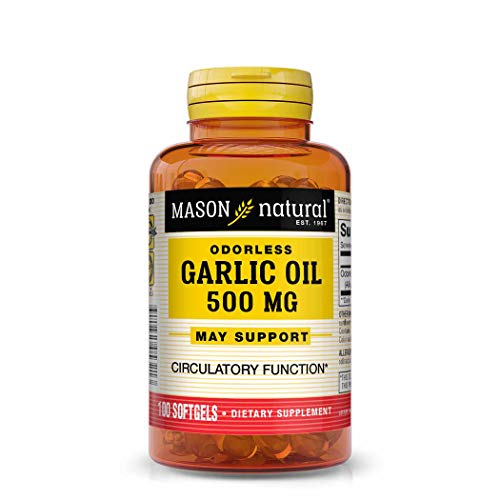 Mason Natural Garlic Oil 500 Mg Odorless Allium Sativum Supplement - Supports Healthy Circulatory Function, 100 Softgels #TOP26