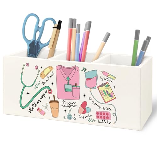 Image of Nurse Gifts Wooden Pen Pencil Holder for Office Desk Accessories, Nurse Appreciation Gifts, Gift for Nurses Nursing Students Makeup Brush Toothbrush Holder Organizer
