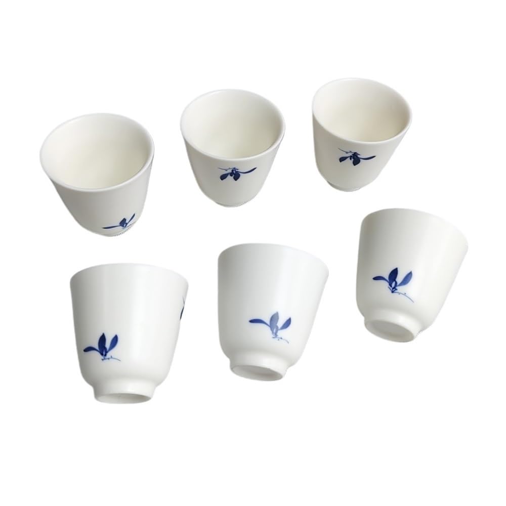Juego de 2 tazas de té de cerámica china, hechas a mano, juego de té Kungfu simple para el hogar, juego de tazas de té Pu'er de porcelana blanca (6 piezas)