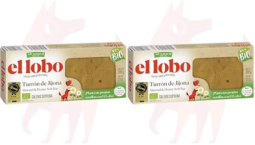 EL LOBO - Turrón de Jijona 100% BIO 200g, 'All Natural', Ecofriendly, Turrón Tradicional, Ingredientes Naturales, Textura Suave, Calidad Suprema, Sin Gluten (Paquete de 2)