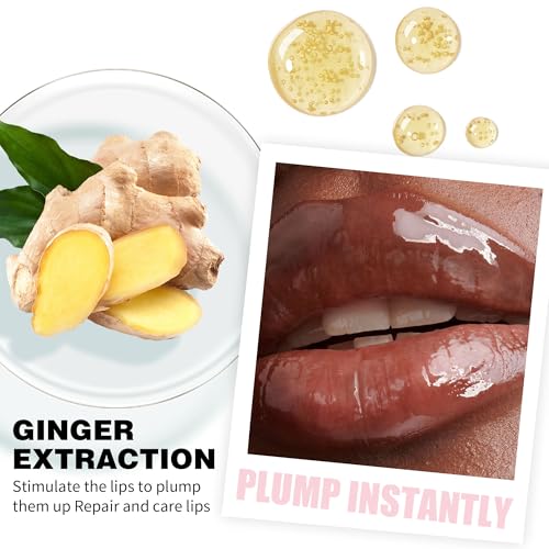 Easilydays Ginger Lip Plumping Booster, Plump Gloss Lip Lipstick, Hydrating, Volumizes & High-Shine Lip Plumping Lip Glass Mirror Lip Glaze, Plump & Pout Lip Plumper for Women Girls, #04 Amber