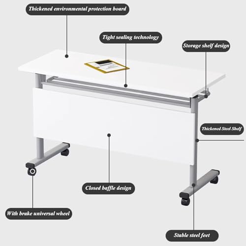 Table de séminaire blanche à roulettes pour optimiser l'espace