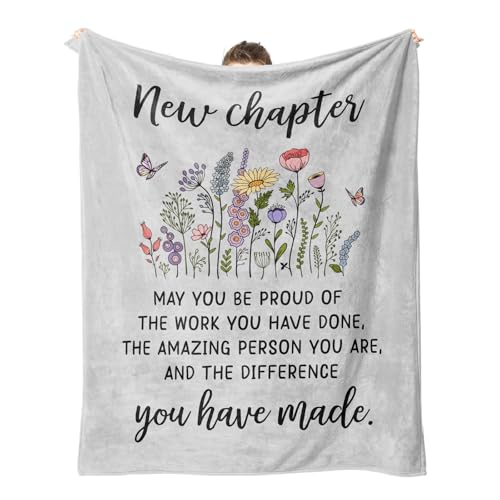 Afterprints New Chapter Blanket, Retirement Gifts for Women Men, Graduation Gifts for Her, Birthday, Promotion, Inspirational Gift for Friend, Coworker, Soft Flannel Blanket 50'' x 60''
