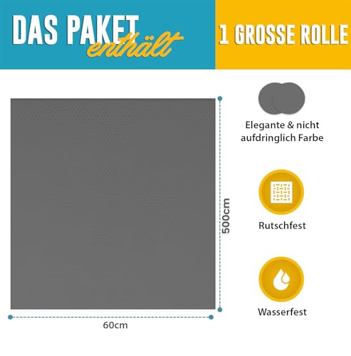 Schubladenmatte von Linda's Essentials (60 x 500 cm) - Antirutschmatte Schubladen Schrankfolie Schrankpapier abwaschbar, Kühlschrank Folie die Schubladen und Regale sauber hält - Zuschneidbar (grau)