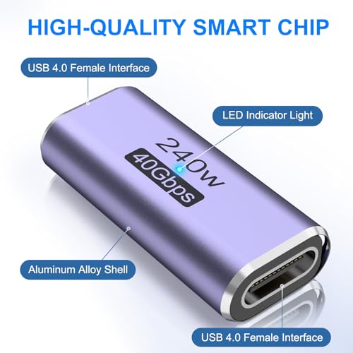 Image of Tobfit USB C Adapter 40Gbps(2 Pack), USB-C Male to Female Adapter 4.0 Type C Data Transfer Connector Compatible for Samsung, MacBook and More Type-C Device-Straight