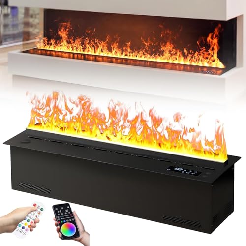 Chimenea de vapor de agua, chimenea eléctrica atomizadora 3D con control remoto, temporizador y llama de simulación táctil, múltiples colores de llama ajustables