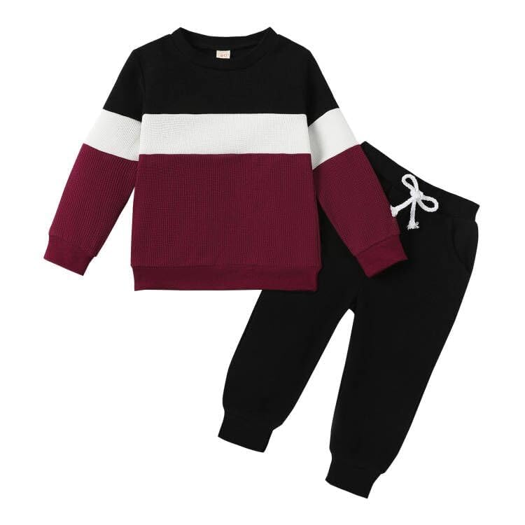 Image of Kid Toddler Boy Clothes Color Block Sweatshirt and Casual Pants 2Pcs Boys Fall Winter Outfits 1-5T