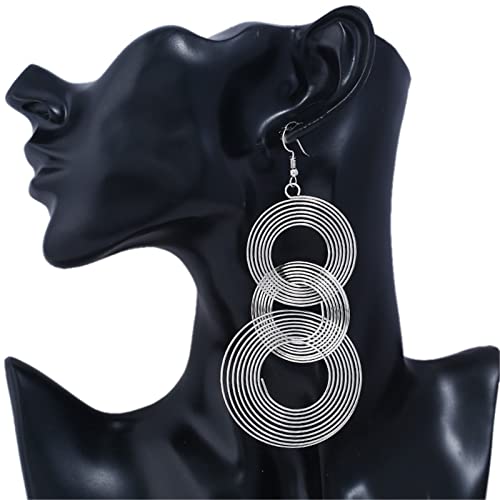Multi Circles Earrings for Women Handmade 14K Gold Silver Plated Lightweight Long 70S Triple Round Swirl Link Dangle Drop Disco Earrings Accessories Jewelry Gifts2