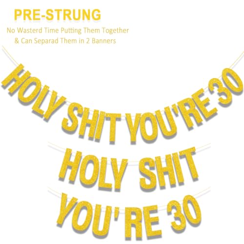 Yasmart Life 30th Birthday Banner - Gold Glitter 'Holy You're 30' Funny Birthday Party Decor for Women & Men