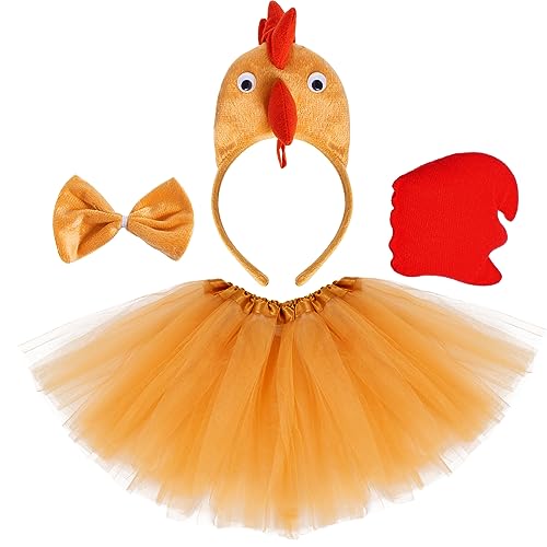 Jmkcoz Chicken 3D Animal Costume 3D Chick Headband Bowtie Tail Tutu Set for Halloween Christmas Cosplay Party