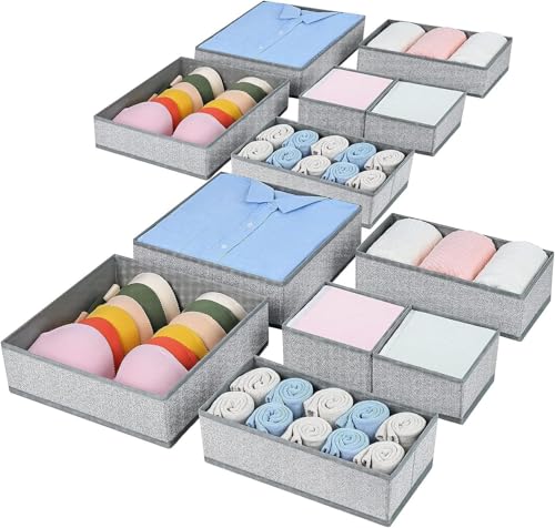 Homsorout Kleiderschrank Schrank Organizer - 12er Set Schubladen Organizer Kleidung Baby, Faltbare Aufbewahrungsbox Stoffboxen Aufbewahrung für kommode, Socken, BHs, Textur Grau
