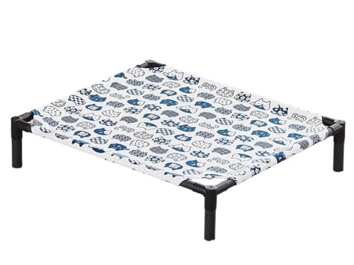 Conutoo ペットベッド 夏用 犬用 猫用 脚付き コット キャンプベッド 小型犬用高床式ベッド 猫の冷却ベッド 犬の冷却ベッド 高架猫ベッド 猫ハンモック 猫の寝床 通気性 寝床 猫用ベッド 犬用ベッド (50×50×12cm,白背景の猫)