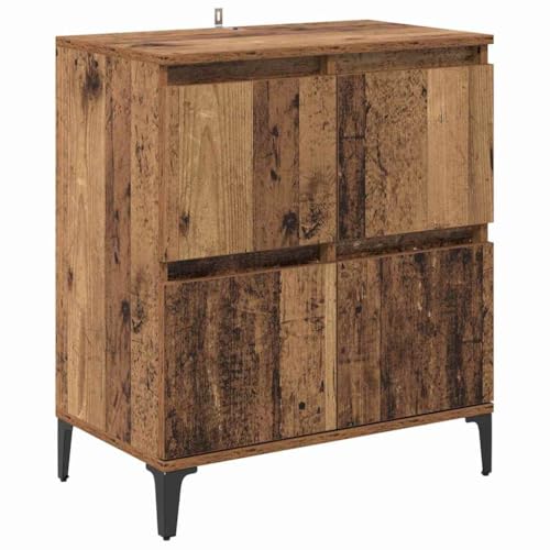 Yisssmeng Buffet en bois recyclé - 60 x 35 x 70 cm - En bois composite et fer - 4 portes - Charge maximale : 60 kg - Vintage - Commode de cuisine comme...