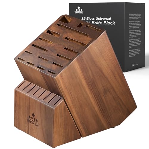 ENOKING Porta Coltelli Cucina, 25 Slot Portacoltelli da Cucina in Acacia per Bancone della Cucina, Ceppo Coltelli Vuoto di alta Qualità per Coltelli e Cesoie per Pollame/Acciaio per Affilare