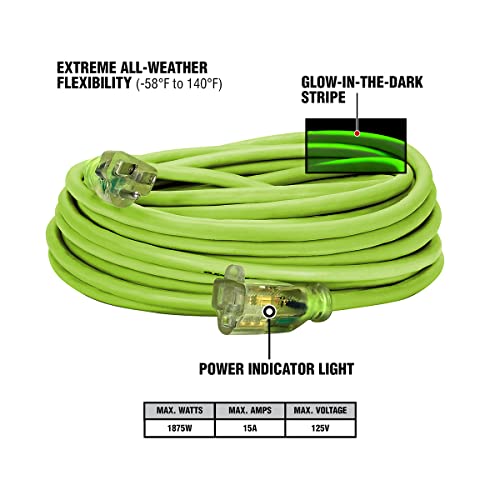 Image of Flexzilla Pro Extension Cord, 14 /3 AWG SJTW 3 Pin, 50 ft, Lighted Plug, Indoor /Outdoor, ZillaGreen - 721-143050FZL5F
