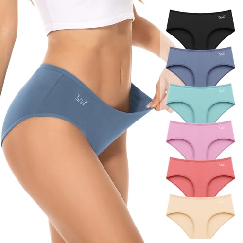 PULIOU Culotte Femme Coton, Slip Femme Coton Bas Confortable en Panties sous-vêtements Femme Lot de 6, Couleur Claire M
