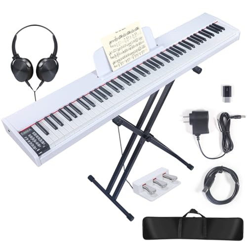 88 Key Digital Piano Keyboard,88 Key Full Size Weighted Hammer Action Electric Keyboard Piano with 200 Rhythms,200 Tones, Piano Keyboard with Stand, TriplePedal,Headphone, Carrying Bag