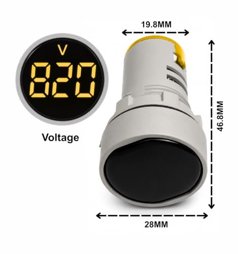 Image of ROBOWAY AD101-22VM Digital AC Voltmeter, AC 50-500V 3-Digit YELLOW LED Voltage Indicator, 22mm Round Panel Mount Voltage Meter for Electrical Control Panels (Pack of 1)