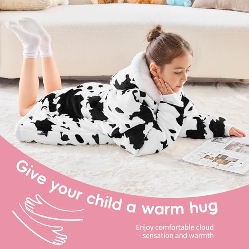 yescool Wearable Blanket Hoodie Kids, Oversized Blanket Sweatshirt with Sherpa Teen Girl Gifts for Kids, Youth, Boys, Girls, 8-15 Year Old Girl Boy Gift Warm Teen Wearable Blankets, One Size, Cow