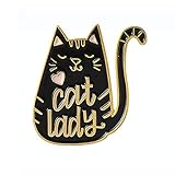 Metal Gold Plated White Cat Lady Black Dog Mom Enamel Lapel Brooch Pin (black cat lady)