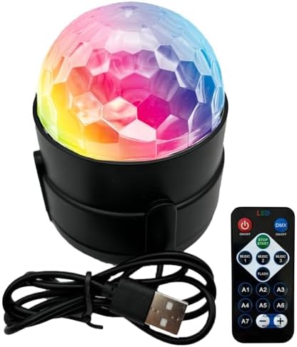 MARUHADO Mirror Ball, Disco Ball Light, LED USB Powered, 7 Color Patterns with Remote Control, Power Bank Compatible, Rotatable Karaoke, 1 Piece