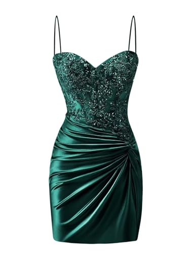 Stylefun Short Lace Appliques Homecoming Dresses Satin Spaghetti Strap Corset Sweetheart Cocktail Party Gown Dress CYM341