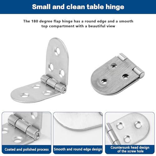 4 Pcs Folding Flip Top Hinges, Counter Flap Hinges for Wood, 180 Degree Door Round Edge, Metal Backflap Furniture Cupboard Kitchen Cabinet Closet Drawer Table